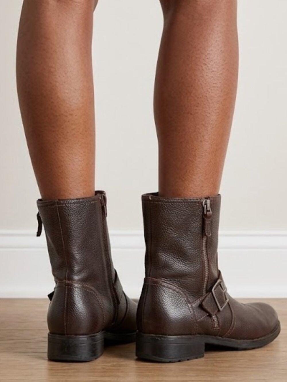 Clarks Brown Leather Harness Ankle Boots Buckle Zip Moto Booties Womens 9.5M - Picture 4 of 8